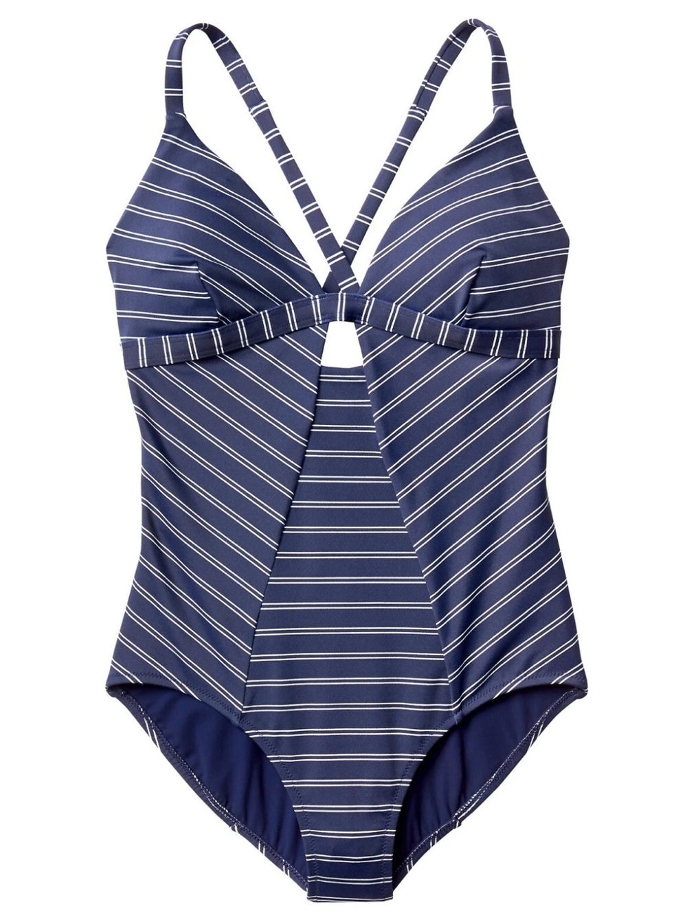 Athleta Piha One Piece French Stripe medium swimsuit navy blue beach pool